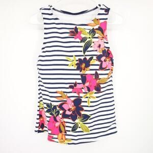 NWOT Lands End Navy Blue White Stripe Tank Top Swim Tankini Floral Size 6
